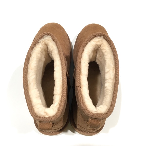 UGG CLASSIC MINI UGG RUBBER LOGO BOOTS -CHESTNUT SUEDE /UGGPure -WOMEN’S US 10 - Picture 5 of 7